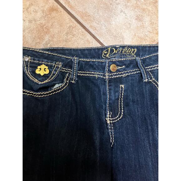 Dereon 11/12 Jeans Y2K Dark Wash Gold Metal Accents Beyonce Vintage Denim - Picture 4 of 10